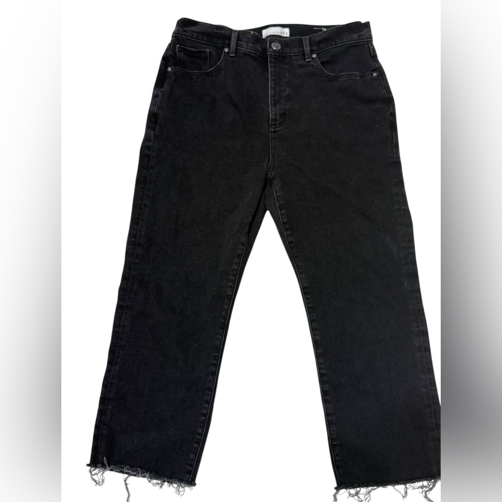 Loft Black faded wash high waist straight leg cropped jeans